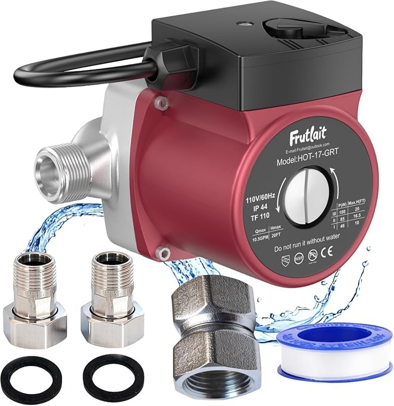 Hot Water Recirculating Pump with 3-Speed Control, Quiet 110V Circulat