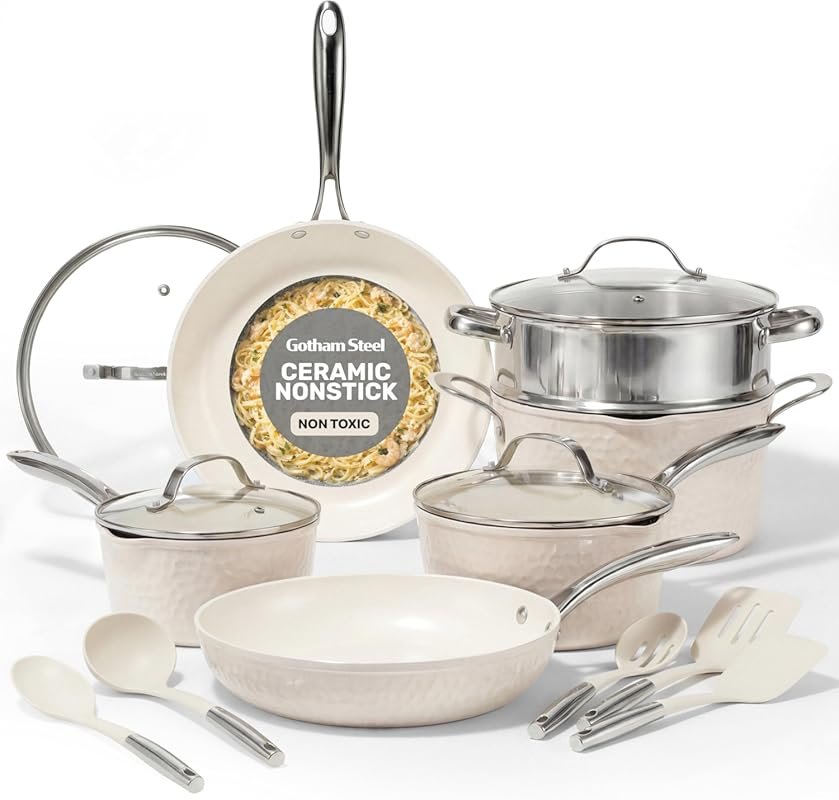 Gotham Steel 15 Pc Ceramic Cookware Set, Induction Ready Nonstick Pots