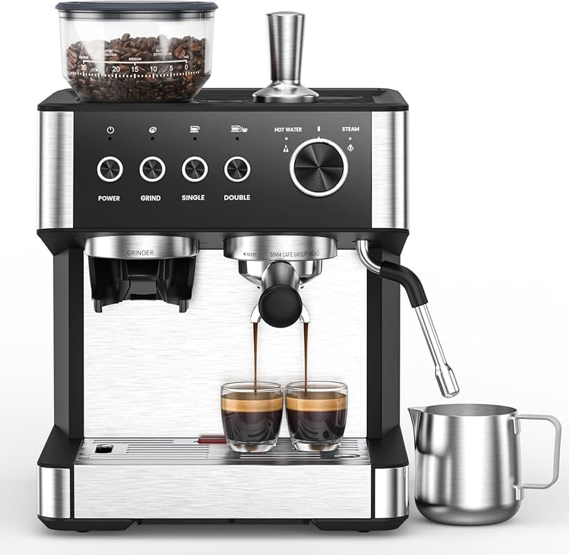 (2026 Upgrade) Espresso Machine with Built-in Anti-Clog Grinder & Milk