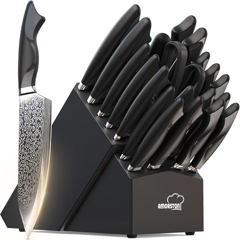 Amorston 22-Piece Laser Engraved High Carbon Knife Set with Built-in S