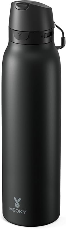 Meoky 24 oz Slim Insulated Water Bottle with 2-in-1 Straw & Spout, Lea