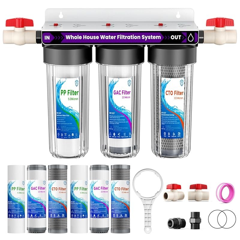 Whole House 3-Stage Water Filter System – Reduce Chlorine, Sediment & 
