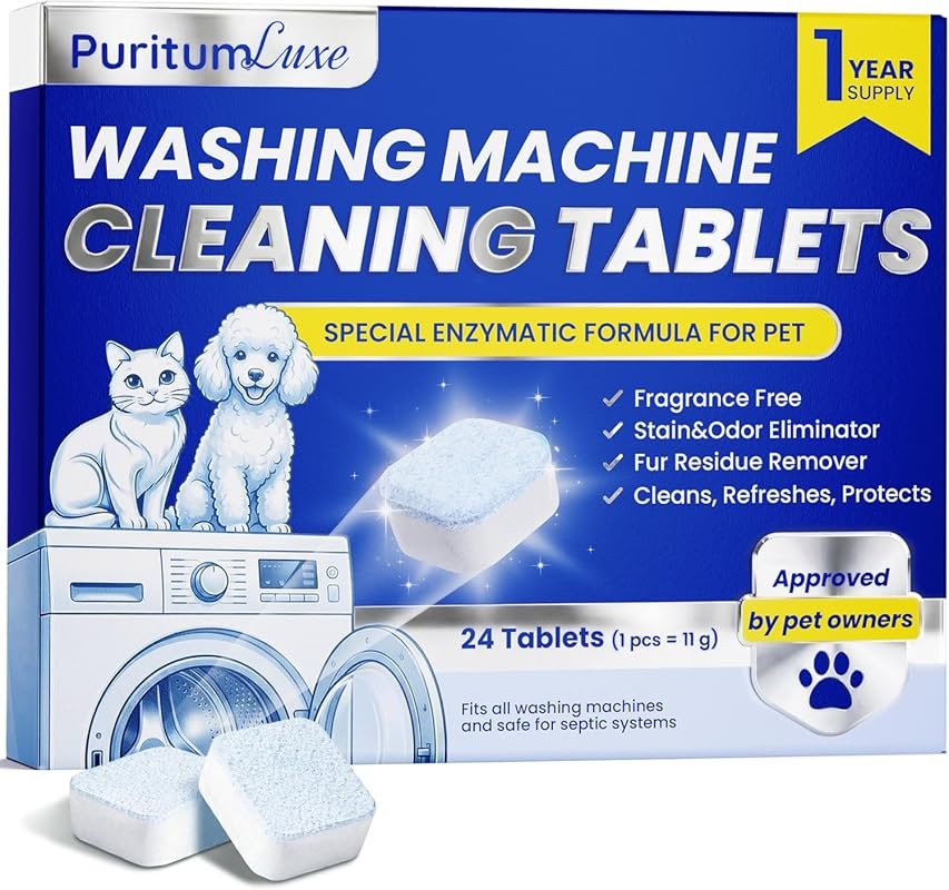 Washing Machine Cleaning Tablets for Pet Owners – HE Compatible, Remov