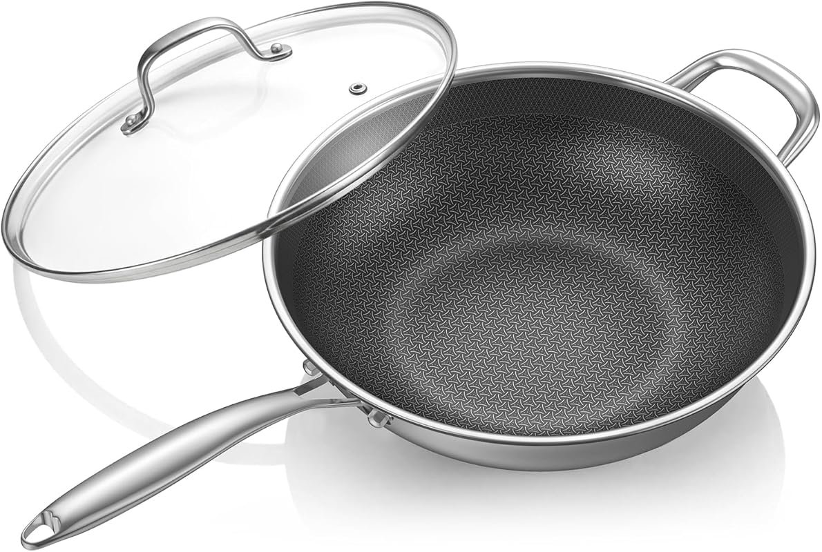 12.5-Inch Hybrid Nonstick Wok with Lid, Laser-Textured, Induction Read