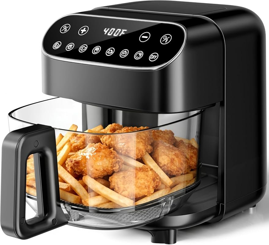 Kismile 5QT Glass Air Fryer with Digital Touch Control, 1500W, Cooks w