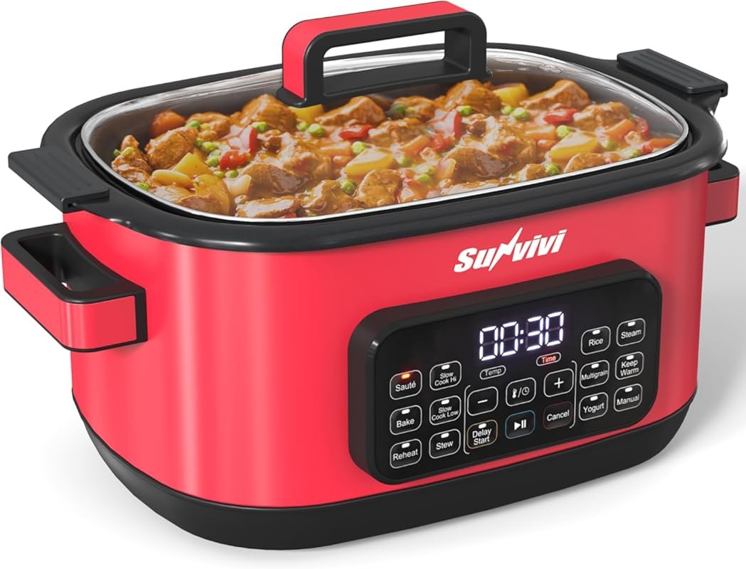 12-in-1 Multicooker: 6.5QT Digital Slow Cooker with Timer, Delay Start