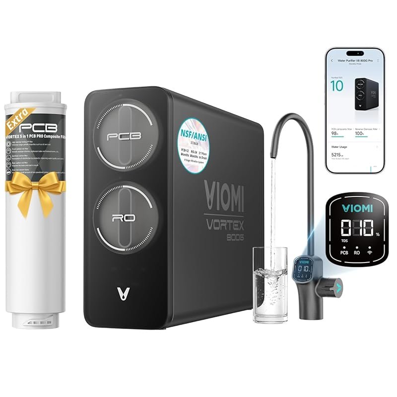 VIOMI V8 Pro 9-Stage Tankless RO System, 800GPD, Smart LCD Faucet, NSF