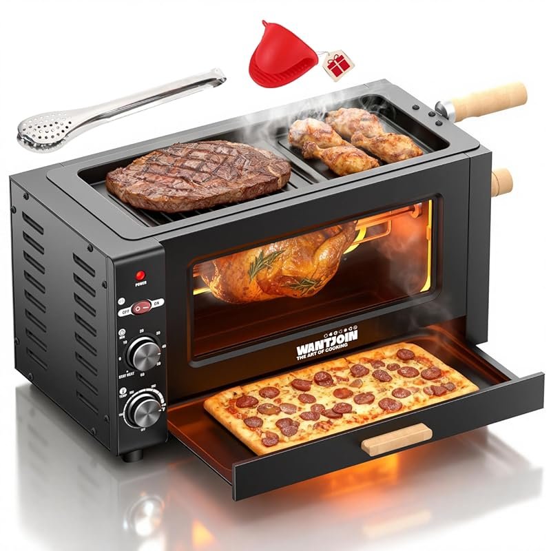 WantJoin 26QT 3-Layer Electric Rotisserie Oven with 360° Auto-Rotate &