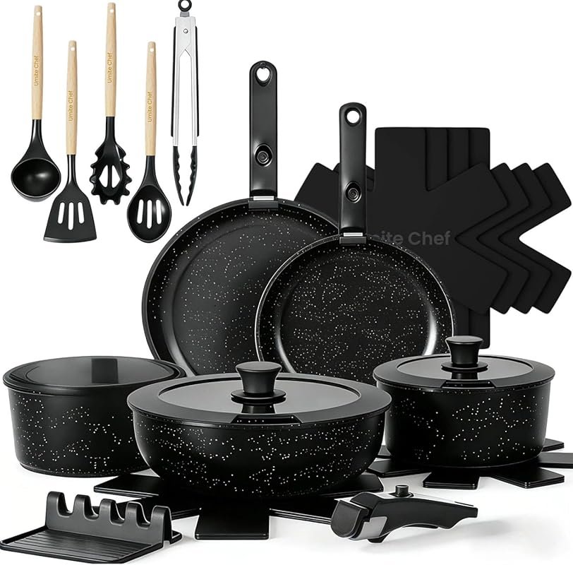 Umite Chef 21Pcs Nonstick Detachable Handle Induction RV Cookware Set,