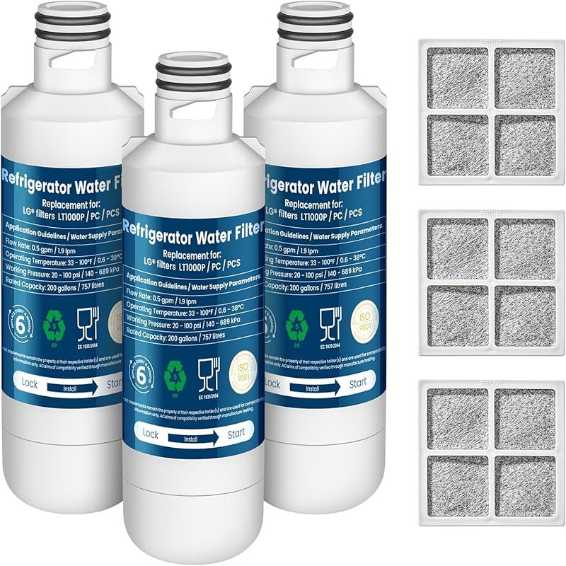 Coconut Carbon Water Filter 3-Pack Compatible with LG LT1000P, LFXS269