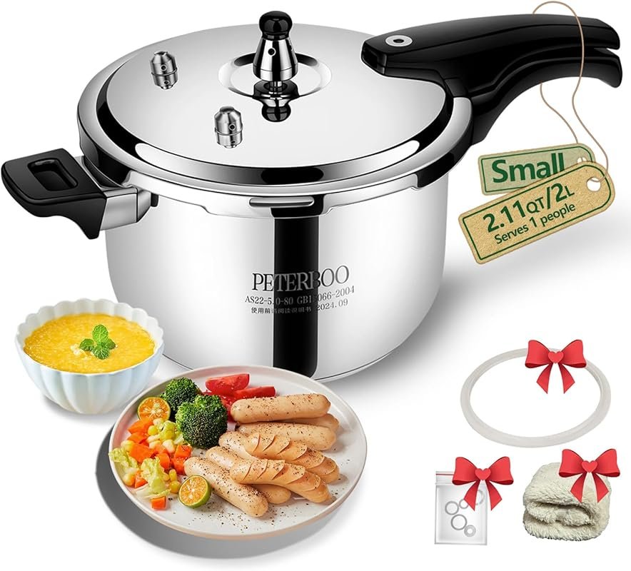 Compact 2‑Quart Stainless Steel Pressure Cooker, Mini Size Perfect for
