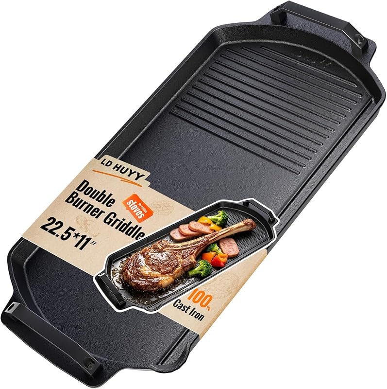 22.5×11‑inch 5 mm Cast Iron Double Burner Griddle