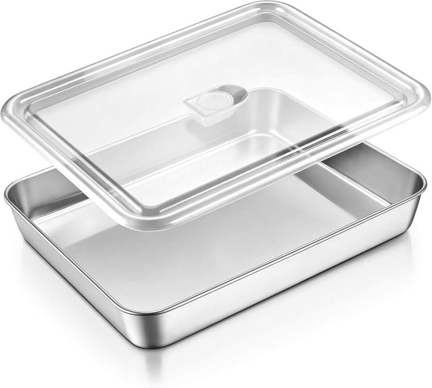 Stainless Steel Lasagna Pan with Lid, 12⅓ x 9¾ Inch, Deep & Dishwasher