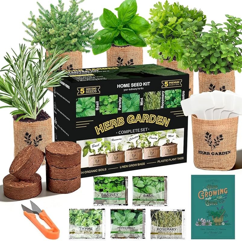 Meekear 5-Piece Indoor Herb Starter Kit for DIY Kitchen Garden – Compl