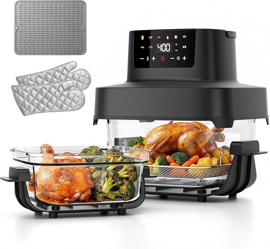 6.3QT & 4.4QT Dual Glass Air Fryers with Lids, Non Toxic, PFOA-Free &