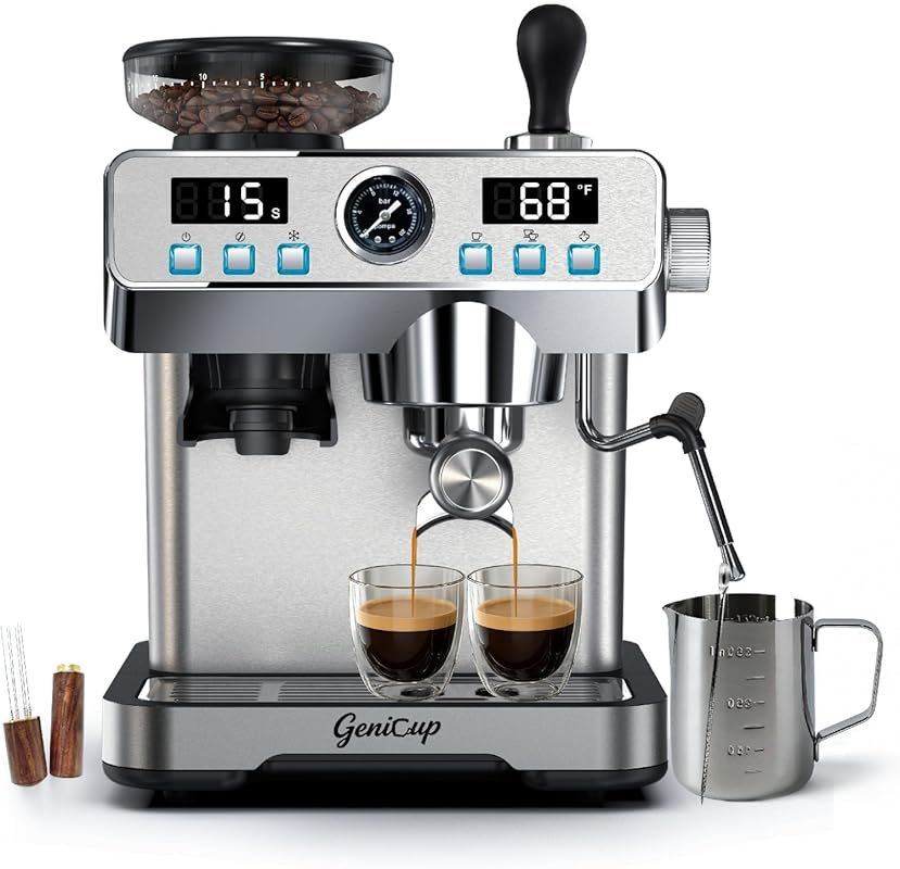 20 Bar Espresso Machine with Built-in Grinder & Steam Frother, Customi
