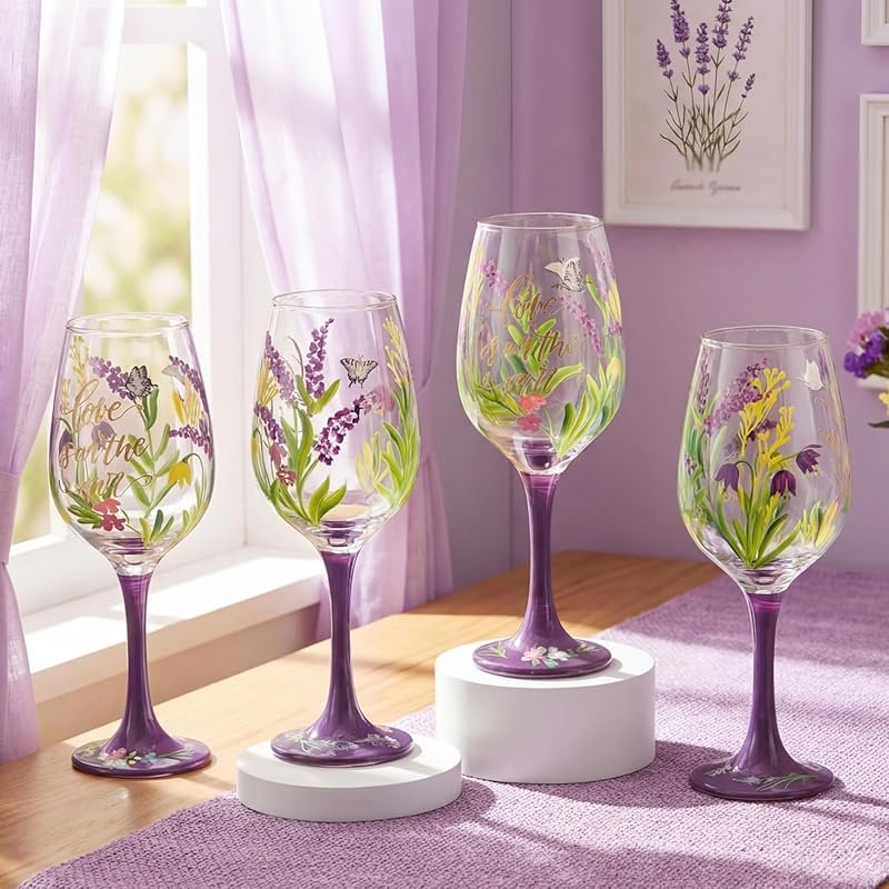 Purple Lavender Butterfly Hand Painted Wine Glasses – Mother’s Day & S