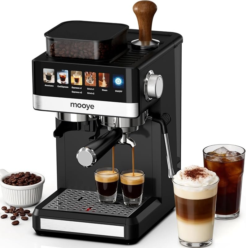 Compact 20 Bar Espresso Maker with Grinder & Milk Frother for Lattes, 