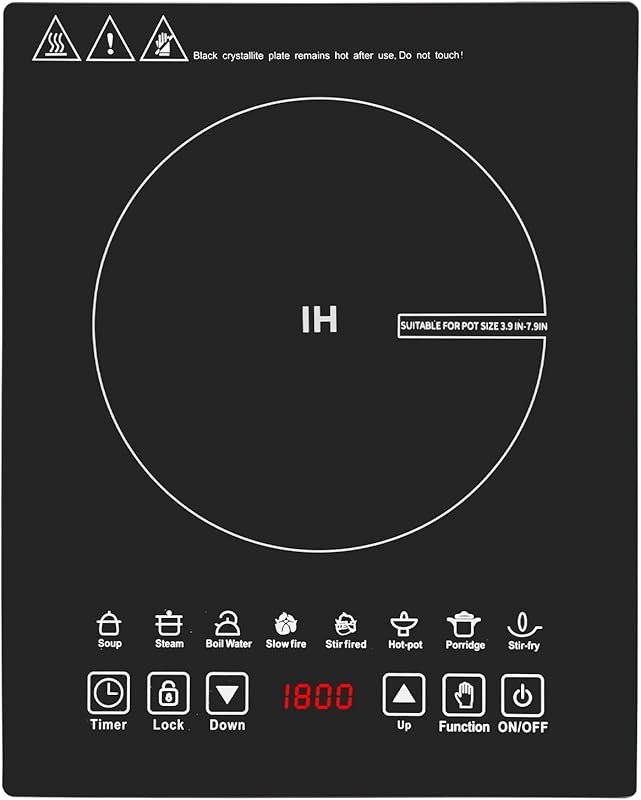 Single‑Burner 1800W Induction Cooktop Hot Plate, LCD Touch Control, 6