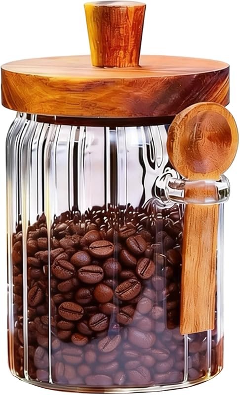 20.3 Oz Glass Airtight Canister with Wooden Lid & Spoon, Coffee, Tea &
