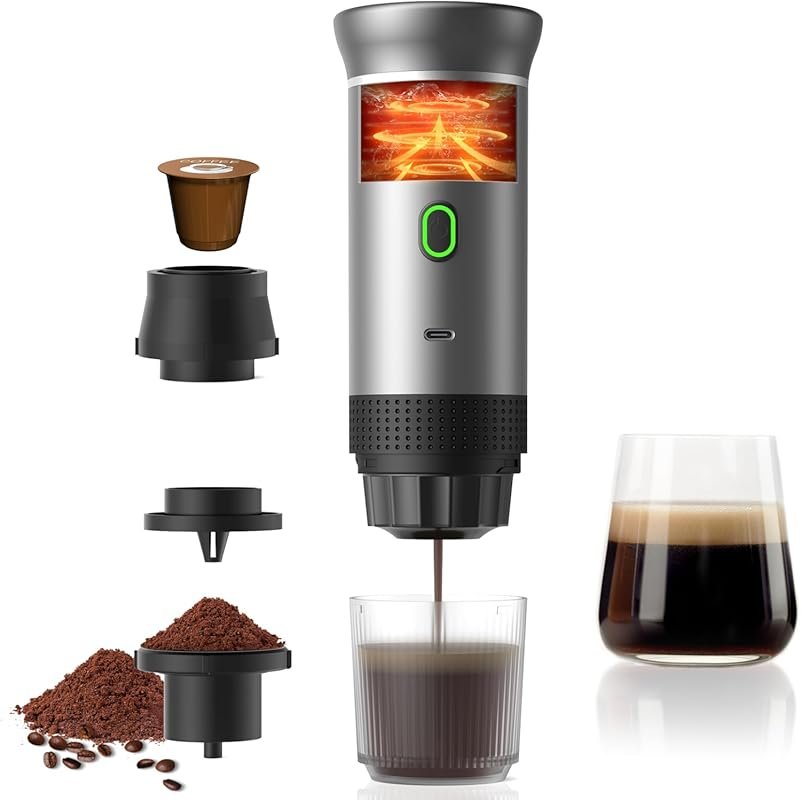 Travel coffee maker with 20-bar extraction, self-heating feature, USB-