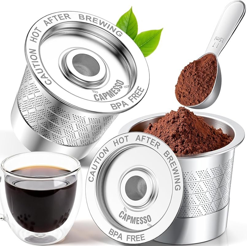CAPMESSO Stainless Steel Reusable K Cups – NO Grit, Dual-Mesh, Easy Cl