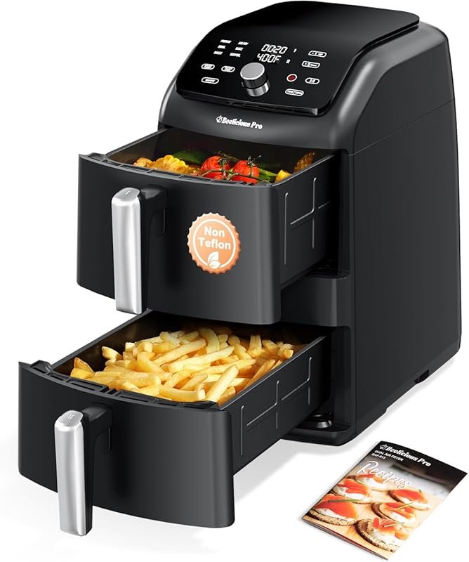 12‑qt Large Dual Air Fryer, Family‑Size with 2 Baskets, SyncHeat Even Heating