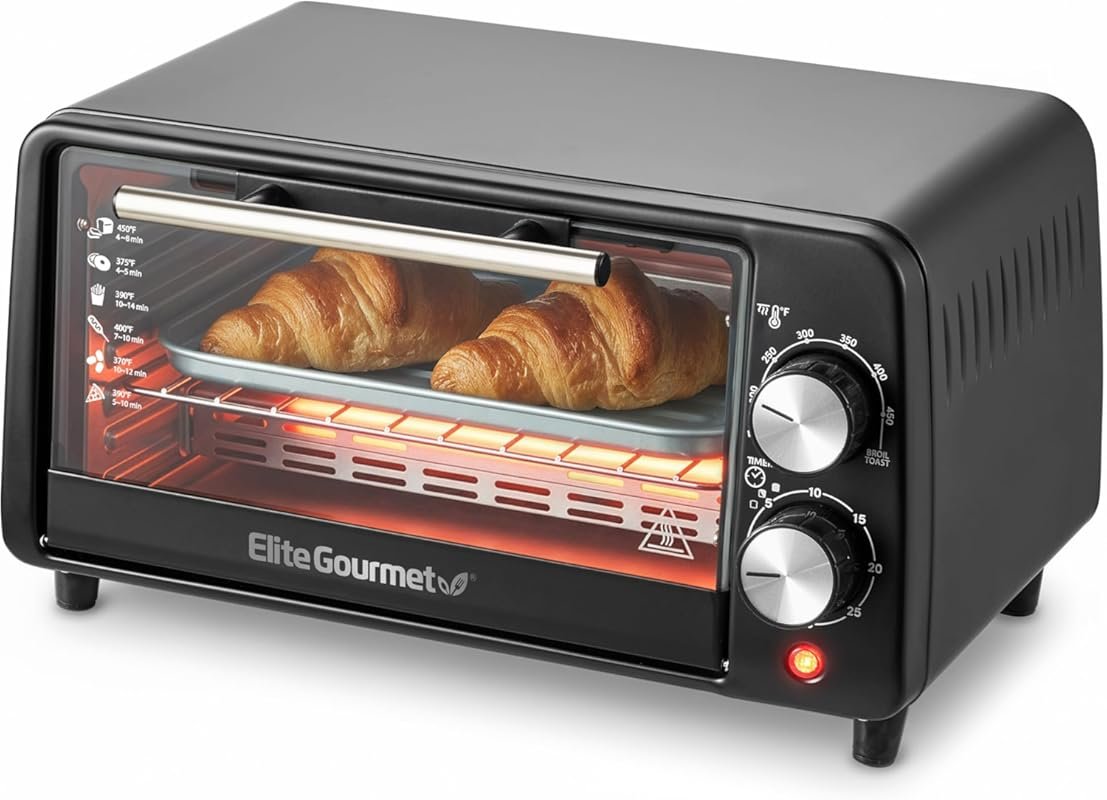Elite Gourmet ETO449X 4-Slice Countertop Toaster Oven, Fits 8