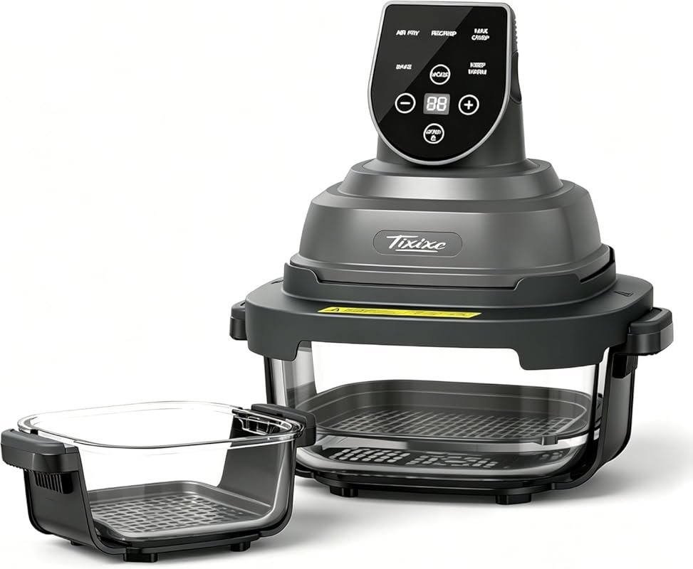 5-in-1 Glass Air Fryer for Healthy Cooking, 1500W with 4QT Bowl & Dish