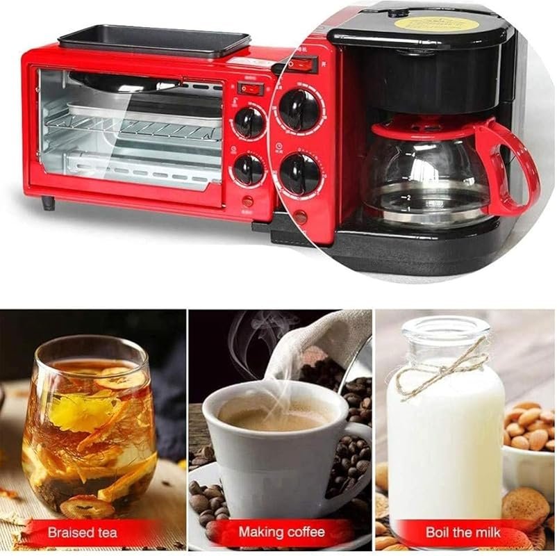 WOLAIGOU 3-in-1 Breakfast Station with 12‑L Toaster Oven, Non‑Stick Gr