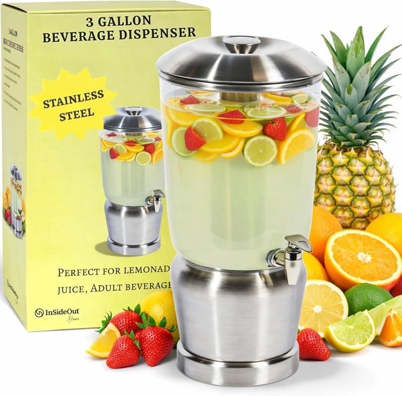 Drink Dispenser with Ice Chambers, Lemonade Tea Water Dispenser with S