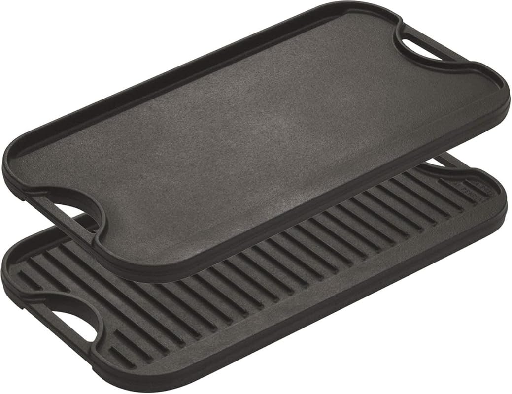 Lodge Pro-Grid 20x10.5 Inch Reversible Cast Iron Grill/Griddle, Dual-S