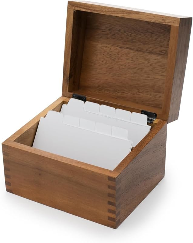 Ironwood Gourmet Acacia Wood Recipe Box with Divider Tabs, Two Compart