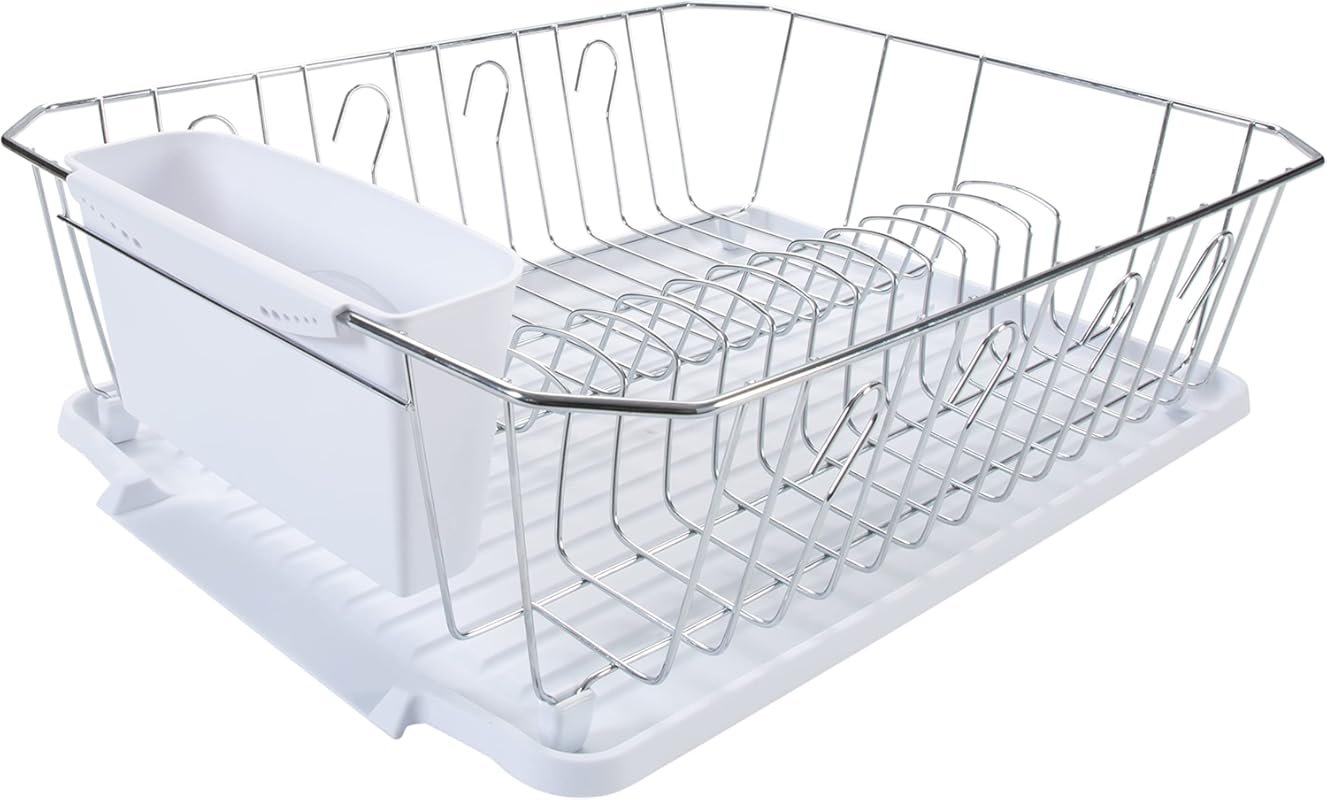 Kitchen Details 3 Piece Dish Rack with Cutlery Basket and Drainboard,