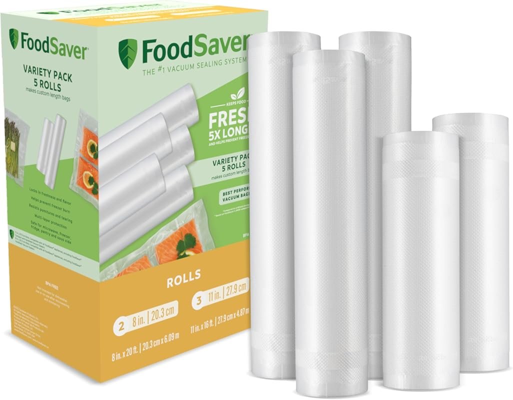 FoodSaver Custom Length Vacuum Sealer Bags Multipack 5 Rolls, Airtight