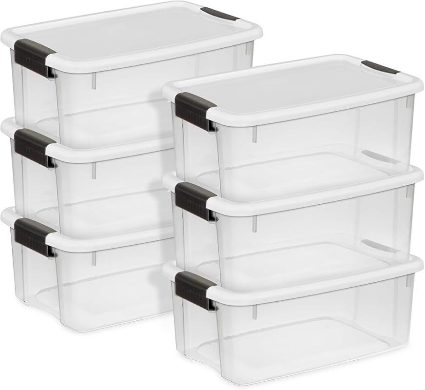Sterilite 6-Pack Ultra Latching Box Storage Bins with Lids, Clear Plas