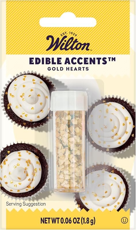 Wilton Heart Edible Accents Shimmering Gold Cake Decorations 0.06 oz f