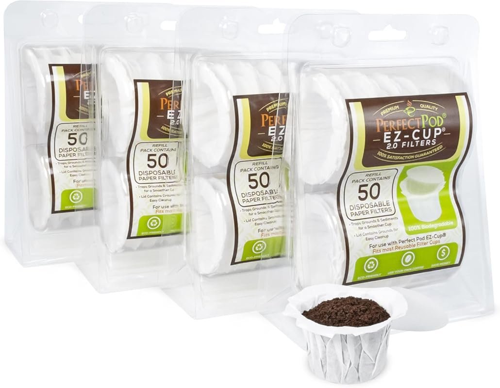 Perfect Pod EZ-Cup Disposable Paper Filters with Patented Lid Design,