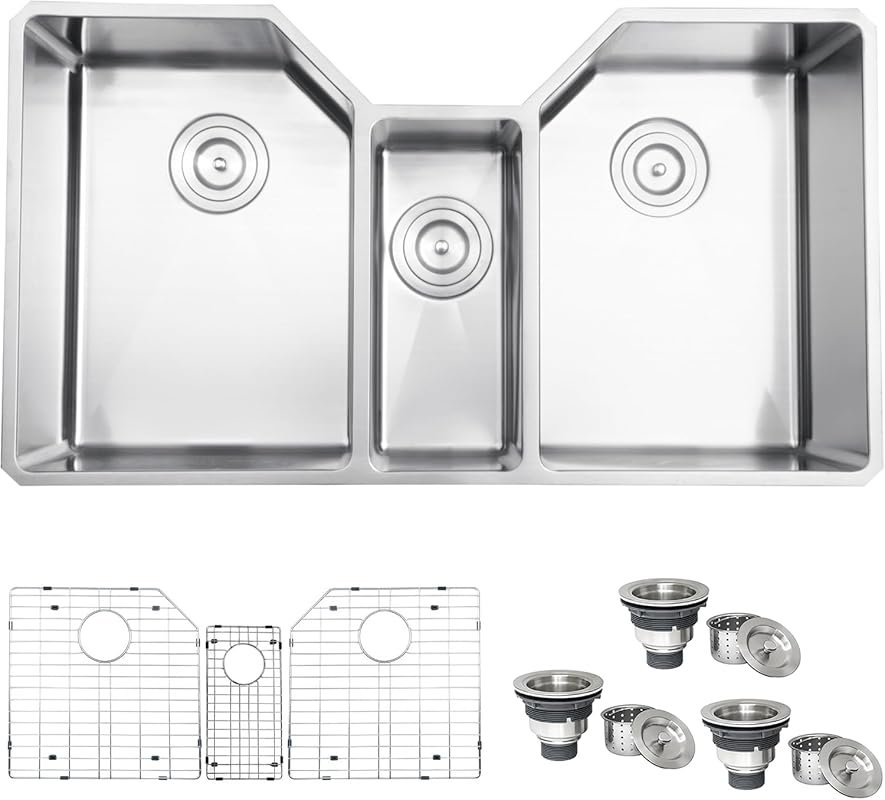 Ruvati RVH8500 35-Inch Triple Bowl Undermount 16 Gauge Stainless Steel