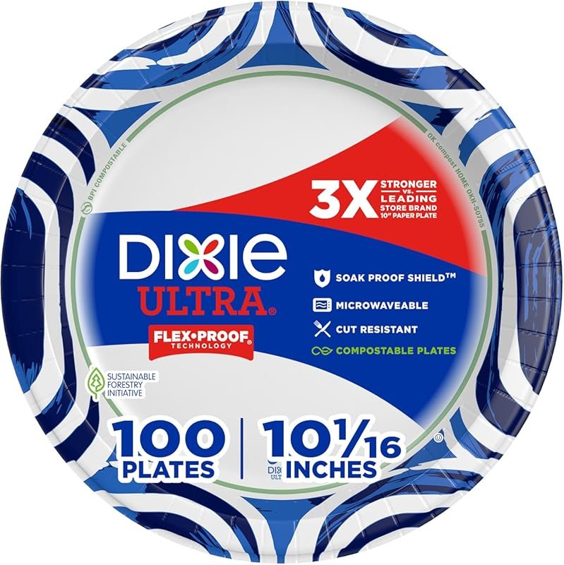 Dixie Ultra Large Paper Plates 10 Inch 100 Count 3X Stronger Microwave
