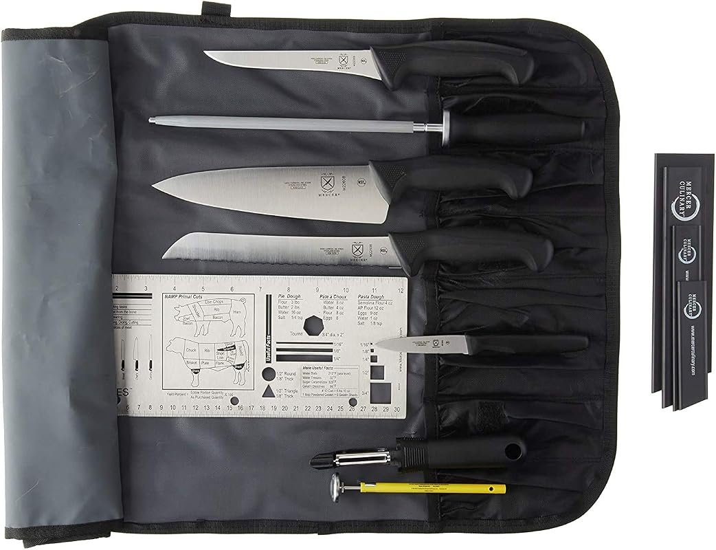 Mercer Culinary Partners in Education 13-Piece Millennia Culinary School Kit, Black - Professional Chef Knife Set