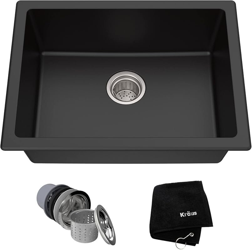 KRAUS Quarza 24-Inch Drop-In Undermount Single Bowl Granite Kitchen Si