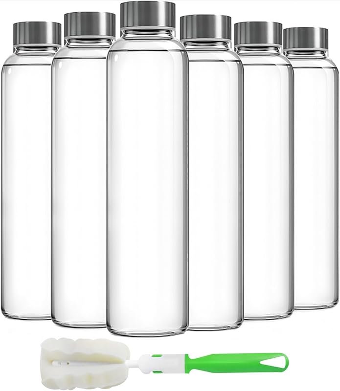 Epica 18oz Glass Water Bottles with Stainless Steel Cap - 6-Pack Reusa