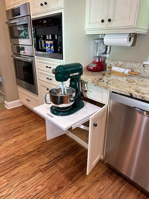 White Kitchen Appliance Lift with Self-Locking Spring Mechanism for He