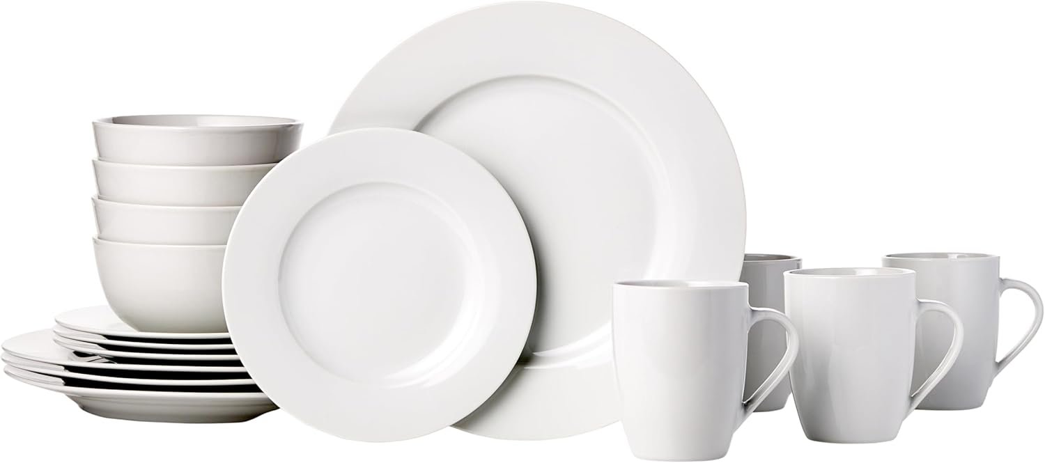Amazon Basics 16-Piece Porcelain Dinnerware Set, Microwave & Dishwashe