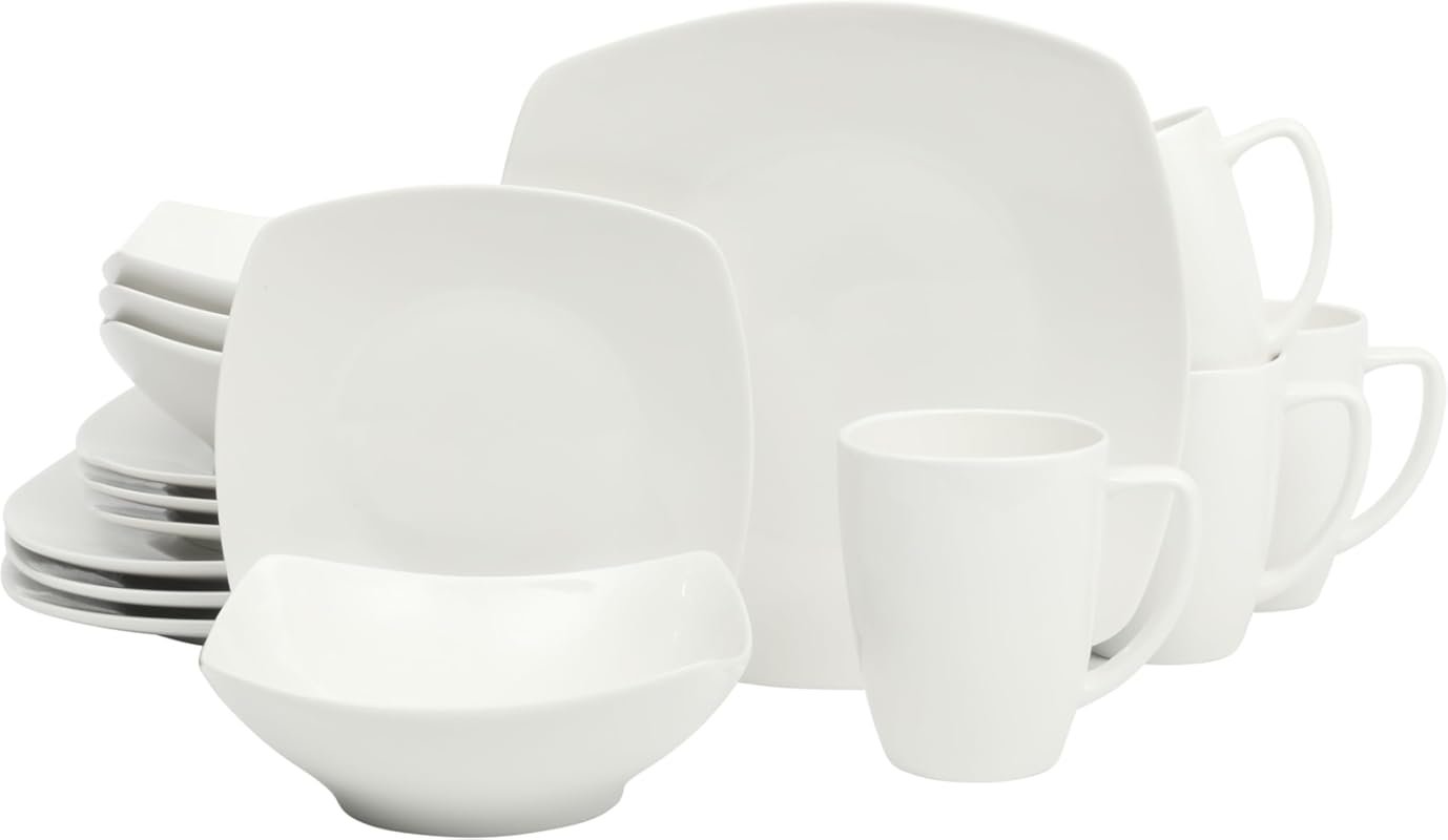Gibson Home Zen Buffet White Porcelain Dinnerware Set for 4, 16-Piece