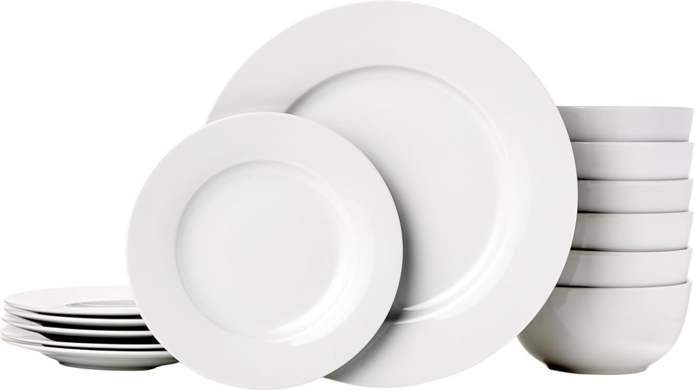 Amazon Basics 18-Piece Porcelain Dinnerware Set – Microwave and Dishwa