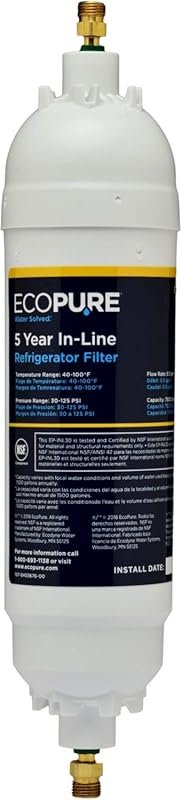 EcoPure EPINL30 5-Year In-Line Refrigerator Water Filter with Universa