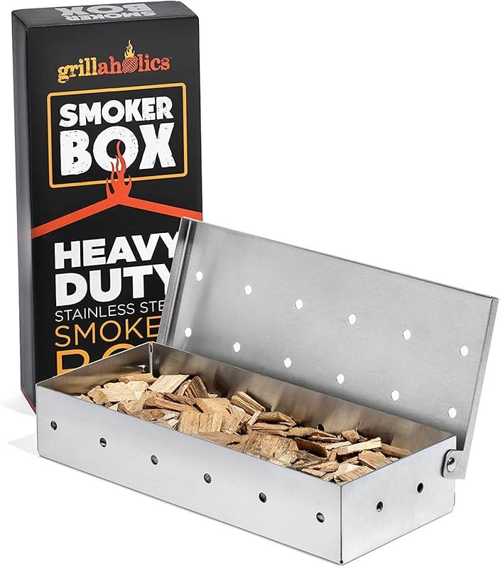 Grillaholics Large Stainless Steel Smoker Box for Gas and Charcoal Gri