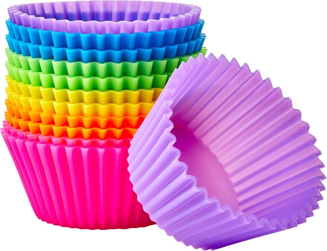 Amazon Basics Silicone Baking Cups – 12-Pack Non-Stick Muffin Liners, 